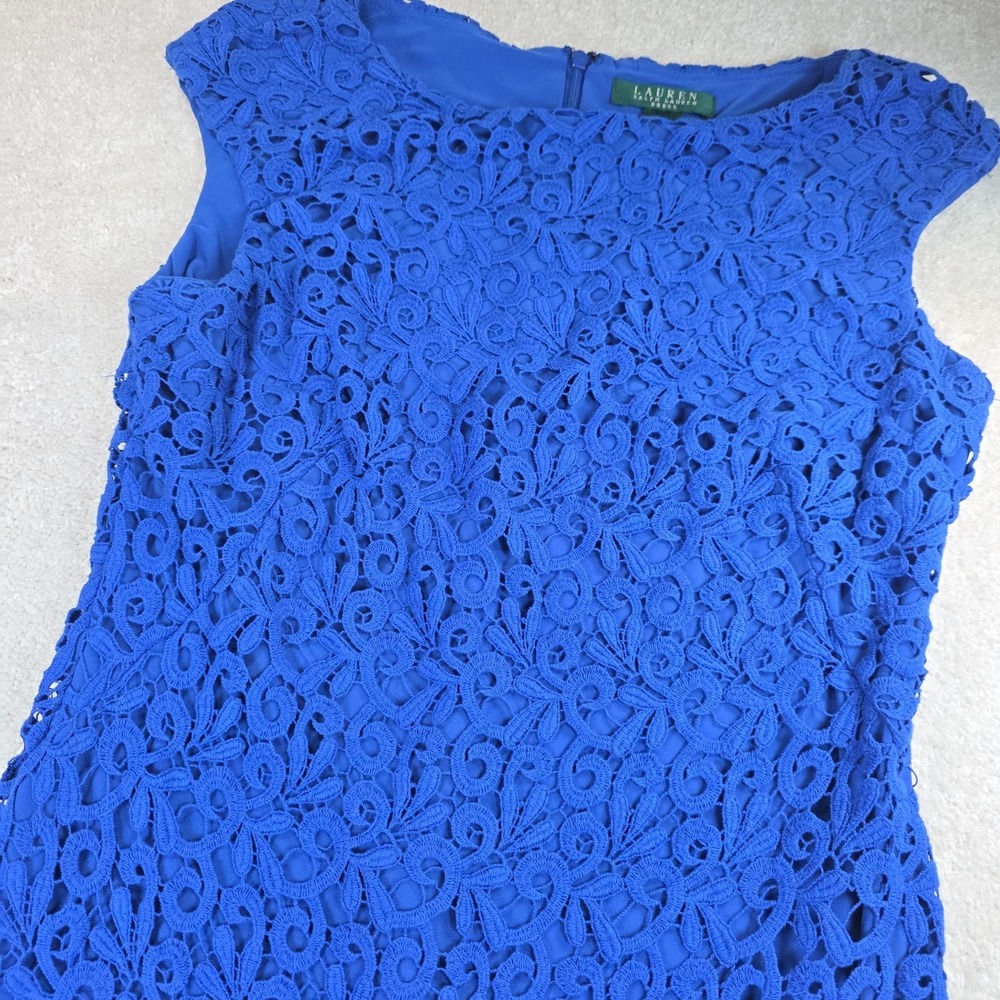 Lauren Ralph Lauren Sheath Dress Womens 8 Blue‎ Lace Overlay Sleeveless Lined